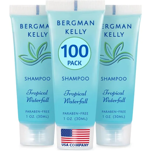 BERGMAN KELLY - Champú de hotel tamaño viaje - 1 fl oz, 100 unidades, cascada tropical - Deleite a sus invitados con un limpiador de cabello