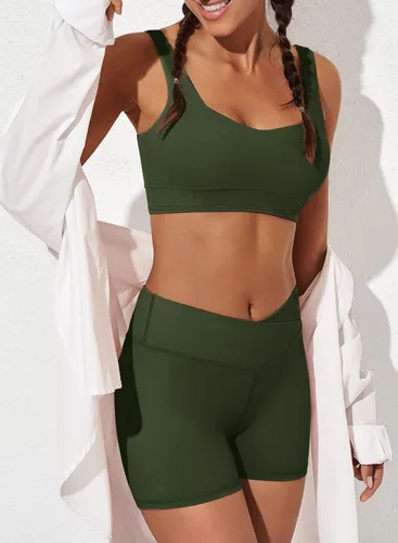 Miniatura 7 de Aleumdr Trajes de dos piezas para mujer, trajes de entrenamiento, brasier deportivo con pantalones cortos de yoga cruzados