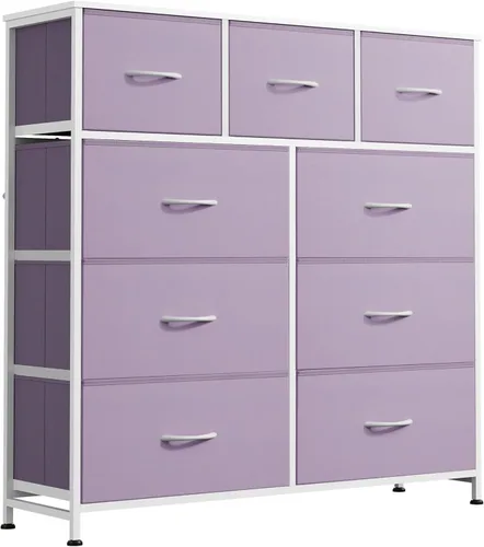 Miniatura 14 de WLIVE. Cajonera de tela de 9 cajones, torre de almacenamiento para dormitorio, pasillo, armario, organizador de cajones alto para dormitorio