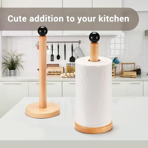Miniatura 2 de Soporte para toallas de papel, soporte de rollo de cocina de madera (bola negra)