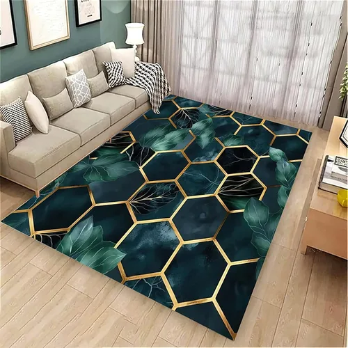 Miniatura 30 de Alfombra de área de líneas geométricas abstractas, patrón geométrico blanco sobre fondo negro, antideslizante, alfombra de área grande, alfombra