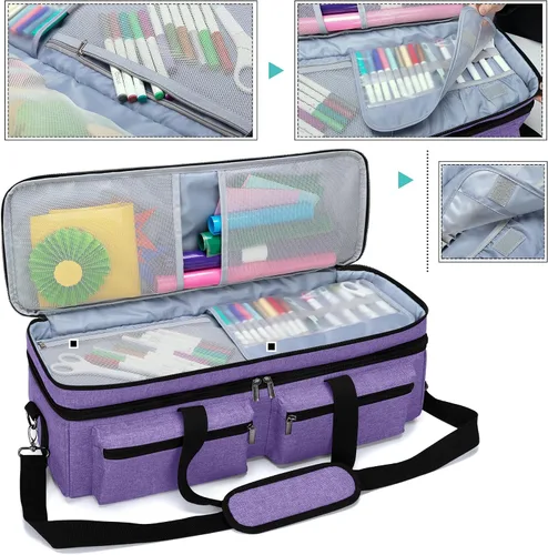 Miniatura 2 de LUXJA Bolsa de doble capa con bolsillo para alfombrilla de corte para Cricut Explore Air (Air2) y Maker, bolsa de transporte compatible con máquina