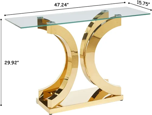 Miniatura 170 de Mesa de centro de cristal de lujo, mesa de centro de sofá de 47 pulgadas con marco de acero inoxidable dorado y parte superior de vidrio negro, mesa