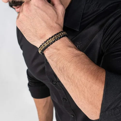 Miniatura 6 de SERASAR Premium Genuine Leather Bracelet Steel for Men in Black Magnetic Stainless Steel Clasp in Black, Silver and Gold Exclusive Jewelry Box