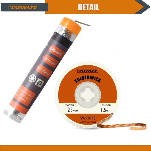 Miniatura 3 de TOWOT Mecha de soldadura, alambre de soldadura y succionador de soldadura utilizados para remover la soldadura y desensamblar componentes