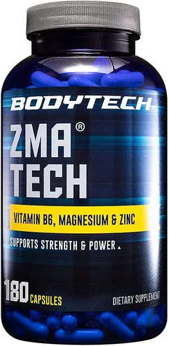 BodyTech ZMA Tech Suplemento fórmula de zinc, magnesio y vitamina B6 para hombres y mujeres, apoya la recuperación muscular, la calidad del sueño y