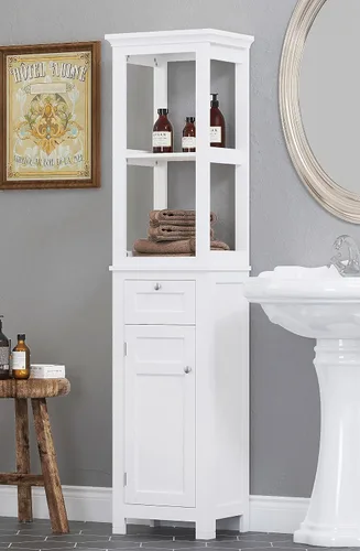 Miniatura 7 de Spirich Gabinete de almacenamiento delgado para baño, armario alto y estrecho con puerta y estantes, torre de lino independiente (espresso)