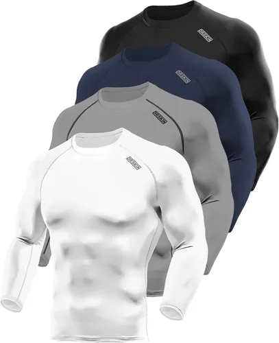 DRSKIN Paquete de 4, 3 o 1 camiseta de compresión para hombre, manga larga, deportiva, capa base, entrenamiento, correr, atletismo, gimnasio