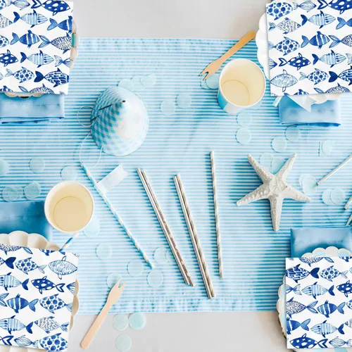 Miniatura 7 de 80 servilletas de papel desechables de peces oceánicos de acuarela azul, servilletas de papel decorativas para cena, toalla de mano para verano
