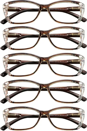 Miniatura 12 de VisionGlobal 5 Pairs Reading Glasses with Spring Hinge, Blue Light Blocking Glasses for Women/Men Color Grace-5