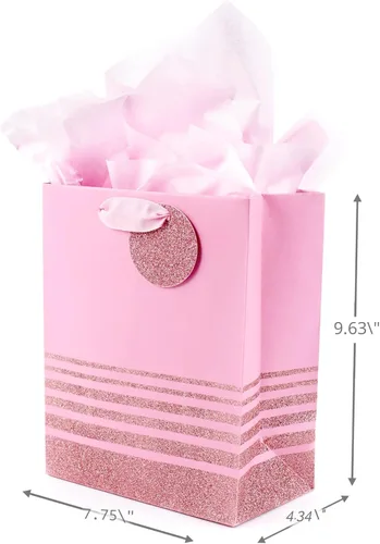 Miniatura 3 de Hallmark - Bolsa de regalo con papel de seda (tamaño grande), diseño de lunares, color rosa, M, Rayas rosadas medias