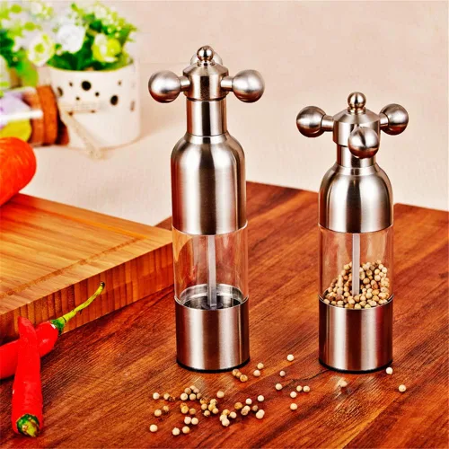Miniatura 7 de Molinillo de sal y pimienta, grifo manual de acero inoxidable con asa, grosor ajustable recargable, para el hogar, restaurante, barbacoa, plata, M