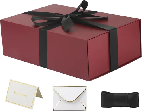 Miniatura 16 de YINUOYOUJIA Cajas de regalo rosadas con tapa, 14"x9"x4.5" Caja de regalo magnética con cinta, tarjetas y sobres para regalos, ideal para bodas