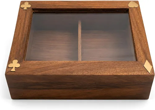 Miniatura 3 de Caja de almacenamiento de cartas de madera hecha a mano para 2 cubiertas, estuche de madera Sheesham con pantalla superior transparente y pestillo