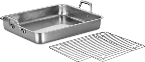 Miniatura 12 de Tramontina Bandeja de Asar Profunda de Acero Inoxidable de 16.5 Pulgadas con Parrilla para Rociar y Rejilla en V, Asador de Pavo para Horno, Apto