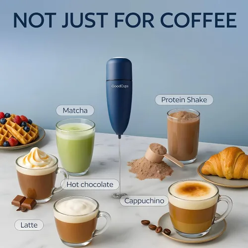 Miniatura 2 de Espumador de leche de mano - Varita eléctrica para hacer espuma con batidor de acero inoxidable - Mini mezclador a batería para café, matcha, lattes