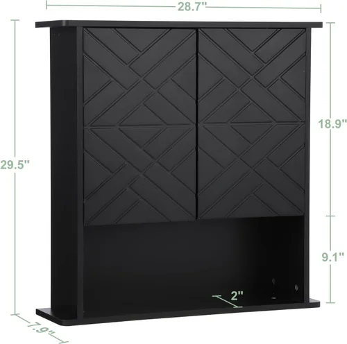Miniatura 3 de GAOMON Botiquín con dos puertas, armario de almacenamiento de madera para baño montado en la pared con estante ajustable y toallero, gabinete de 2