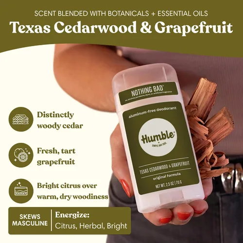 Miniatura 4 de Desodorante sin aluminio de fórmula original de HUMBLE BRANDS. Control duradero del olor con bicarbonato y aceites esenciales, cedro de Texas