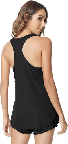 Miniatura 3 de NACHILA Conjunto de pijama para mujer, camiseta sin mangas de bambú acanalada con espalda cruzada y pantalones cortos, ropa de dormir sin mangas