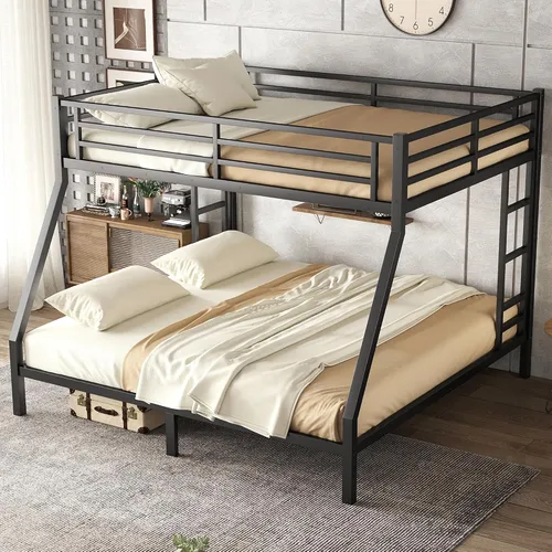 Miniatura 15 de Bellemave - Litera de cama individual XL sobre queen de metal resistente para adultos, color negro