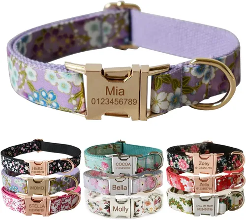 Miniatura 9 de Collar para perro personalizado con hebilla metálica - Collares para mascotas personalizados con nombre y número de teléfono (Estilo Terciopelo1)