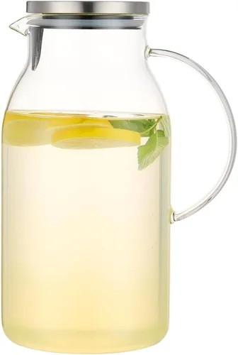 Miniatura 12 de Karafu Jarra de vidrio con asa y tapa, jarra de agua hecha a mano de 50 onzas para agua fría/caliente, té de limón helado y bebidas de jugo