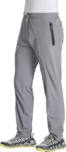 MAGCOMSEN Pantalones para hombre ligeros de secado rápido senderismo pesca correr entrenamiento pantalones activos 2 bolsillos con cremallera parte