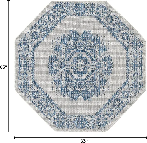 Miniatura 3 de Unique Loom Alfombra de la colección tradicional para exteriores, desgastada durante el tiempo (octágono de 5 pies y 3 pulgadas, azul/gris)