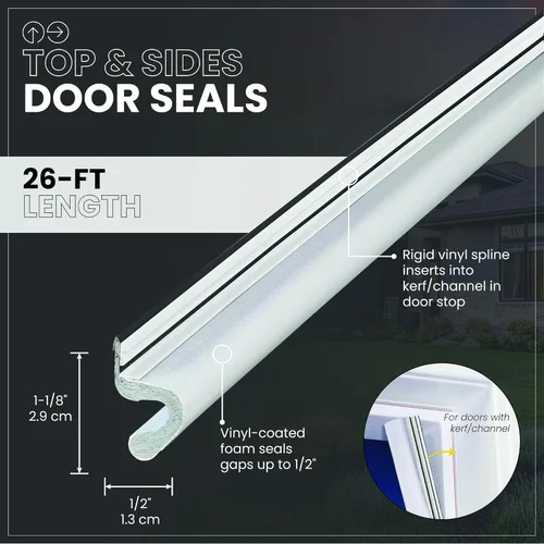 Miniatura 2 de M-D Building Products 91804 Burlete insonorizante para puertas, sello de 8.1 metros de espuma recubierta de vinilo con ranura/canal, fácil de Blanco