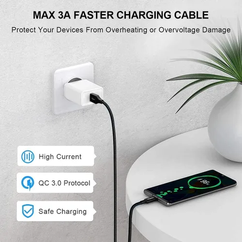 Miniatura 3 de Cable USB C largo [12 pies, 2 unidades], etguuds Cable de cargador USB A a tipo C trenzado de carga rápida para Samsung Galaxy S22 S21 S20 Ultra 5G