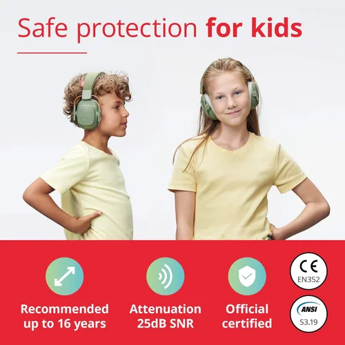 Miniatura 2 de Alpine Muffy Kids - Protección auditiva - Certificado CE y ANSI - Ajustable para edades de 3 a 16 años - Auriculares con cancelación de ruido - Verde