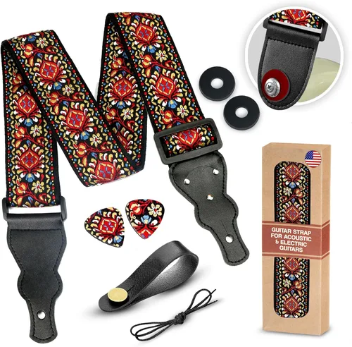 Miniatura 17 de Art Tribute Correa de guitarra para guitarra acústica, eléctrica y bajo, correa clásica ajustable con diseño Lightning con 2 púas + cierres