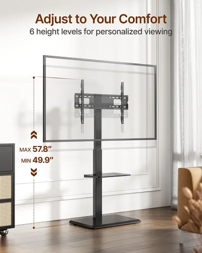 Miniatura 5 de Soporte de piso para TV de acero con toma de corriente para televisores de 32 a 75 pulgadas, hasta 110 libras, soporte de TV ajustable en altura