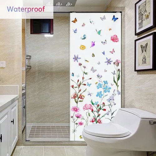Miniatura 6 de Calcomanías de pared de flores coloridas con mariposa y abeja, 58 unidades, calcomanías de pared de flores extraíbles, bricolaje para despegar y 58
