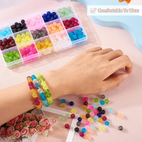 Miniatura 3 de Kissity - Cuentas de cristal de imitación de jade de 0.315 pulgadas, pintadas y horneadas, cuentas para fabricarse joyas, 15 colores esmerilados