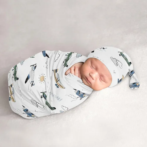 Miniatura 10 de Sweet Jojo Designs Juego de 2 gorros de béisbol para bebé, saco de dormir de punto elástico para bebé, recién nacido, saco de dormir, saco