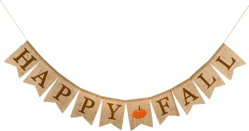 Whaline Cartel de arpillera de calabaza con texto en inglés «Happy Fall», decoración del hogar, guirnalda de banderines para repisa, chimenea, día
