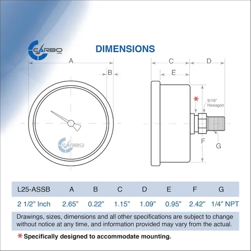 Miniatura 6 de Medidor de presión relleno de líquido de 300 PSI, dial de 2.5 pulgadas, montaje trasero 1/4 NPT, estuche 316 SS, 316 piezas mojadas SS, PSI/barra