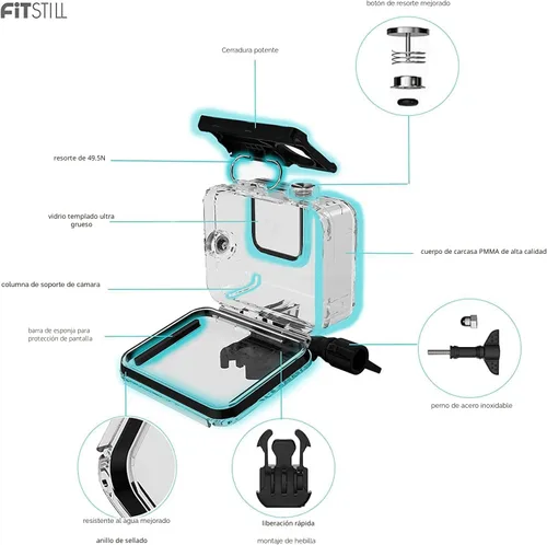 Miniatura 5 de FiTSTILL Funda impermeable subacuática para Go Pro Hero 13/12/11/10/9, color negro, carcasa protectora subacuática de buceo de 196 pies/60M