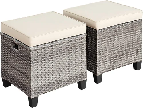 Miniatura 25 de Tangkula - 2 asientos otomanos de patio, mesa lateral de ratán PE tejido a mano de Patiojoy con cojín extraíble y espacio de almacenamiento oculto