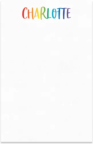Bloc de notas personalizado para niños con nombre en colores brillantes del arco iris, fuente linda, bloc de notas de escritura desprendible para