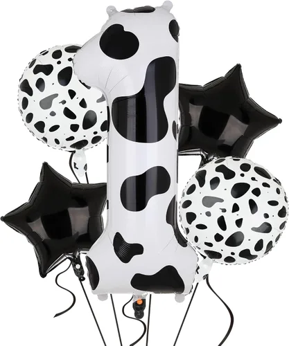 Miniatura 5 de Globo de 40 pulgadas con estampado de vaca con número 0 globos blancos con estampado de vaca, temática de vaquera, para niños, 10º cumpleaños
