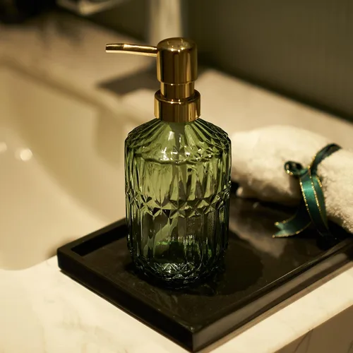 Miniatura 6 de Dispensador de jabón de vidrio Botella verde Bomba de plástico dorado Fregadero de cocina recargable Encimera Dispensador de platos de mano