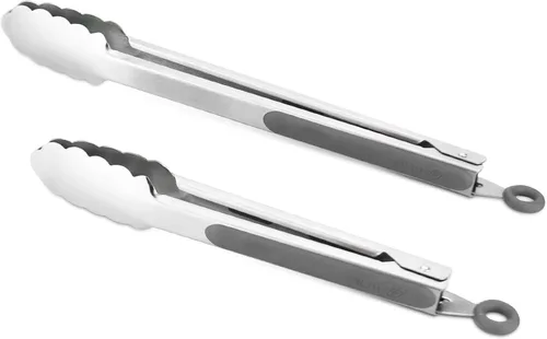 Miniatura 13 de Pinzas de cocina de acero inoxidable 304, juego de 2 pinzas resistentes de 9 y 12 pulgadas para asar a la parrilla, con bloqueo cepillado y agarre