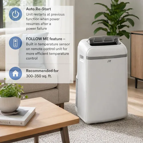 Miniatura 6 de SPT WA-S1032E 13,500BTU Aire acondicionado portátil - Refrigeración (SACC: 10,300BTU), con enfriamiento, deshumidificación, ventilador, blanco
