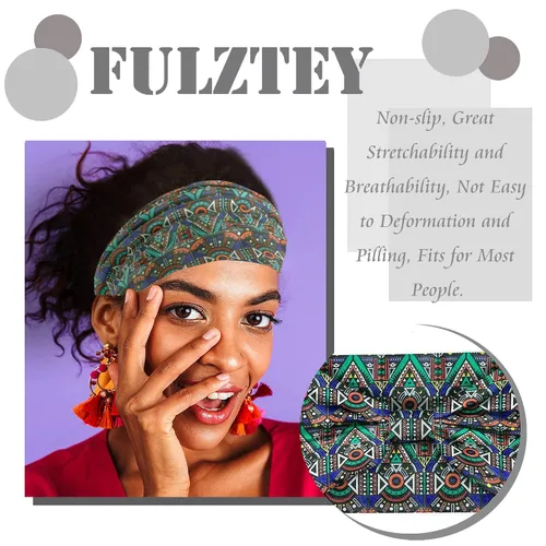 Miniatura 4 de FULZTEY Diademas bohemias para mujer, elegantes diademas con estampado floral, turbante de nudo ancho, elástico, para yoga, correr, entrenamiento