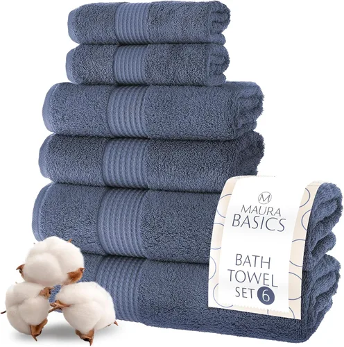 Miniatura 28 de MAURA Basics - Toallas de baño de 100 % algodón turco con bucles de gancho. Juego de toallas de felpa absorbentes de lujo extra grandes para baño
