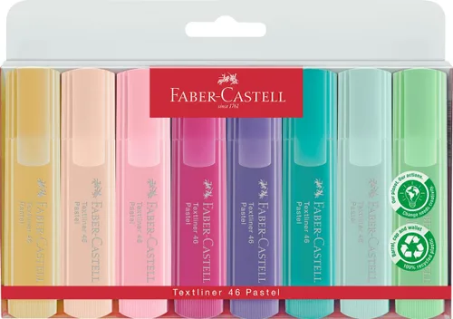 Faber-Castell Juego de resaltadores pastel - 8 rotuladores con punta de cincel en varios colores pastel