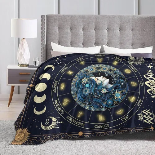 Miniatura 6 de Manta del Zodiaco Acuario para Niños y Niñas, Diseño Temático de Astrología Secreta Impreso, Mantas de Tiro para Niños, Regazo, Silla, Manta Suave
