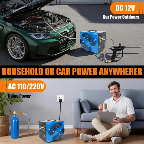 Miniatura 3 de Compresor de aire PCP, 4500Psi/30Mpa, motor de 350 W, diseño portátil único vertical+carrete de alambre, parada automática, sin aceite/agua